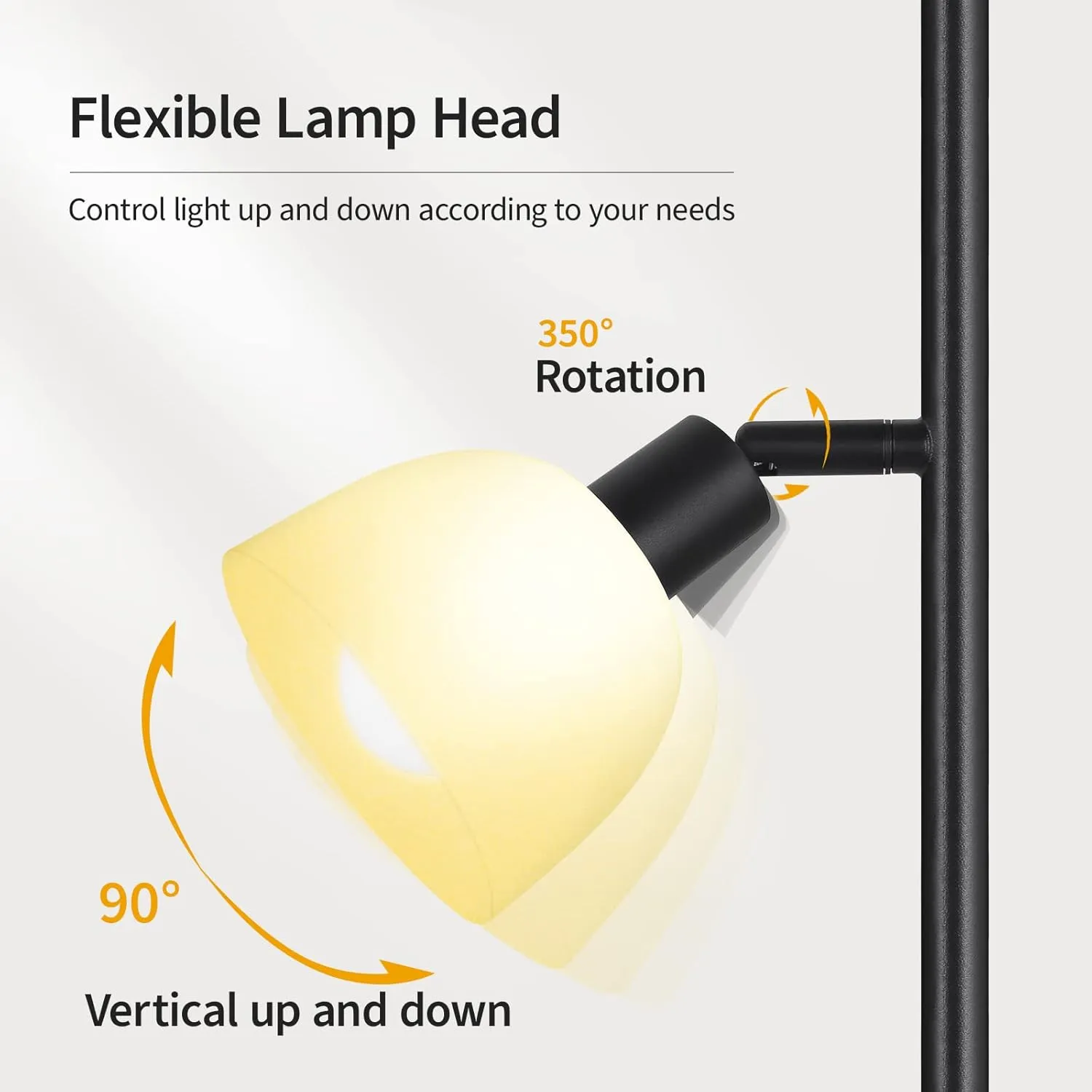 BoostArea Floor Lamp, Standing Lamp, Torchiere Floor Lamp with 3 Adjustable Rotating Lights, 3 Way Switch, 3PCs E12 4W LED Bulb Included, Metal Pole Lamps for Living Room, Bedroom, Home, Office