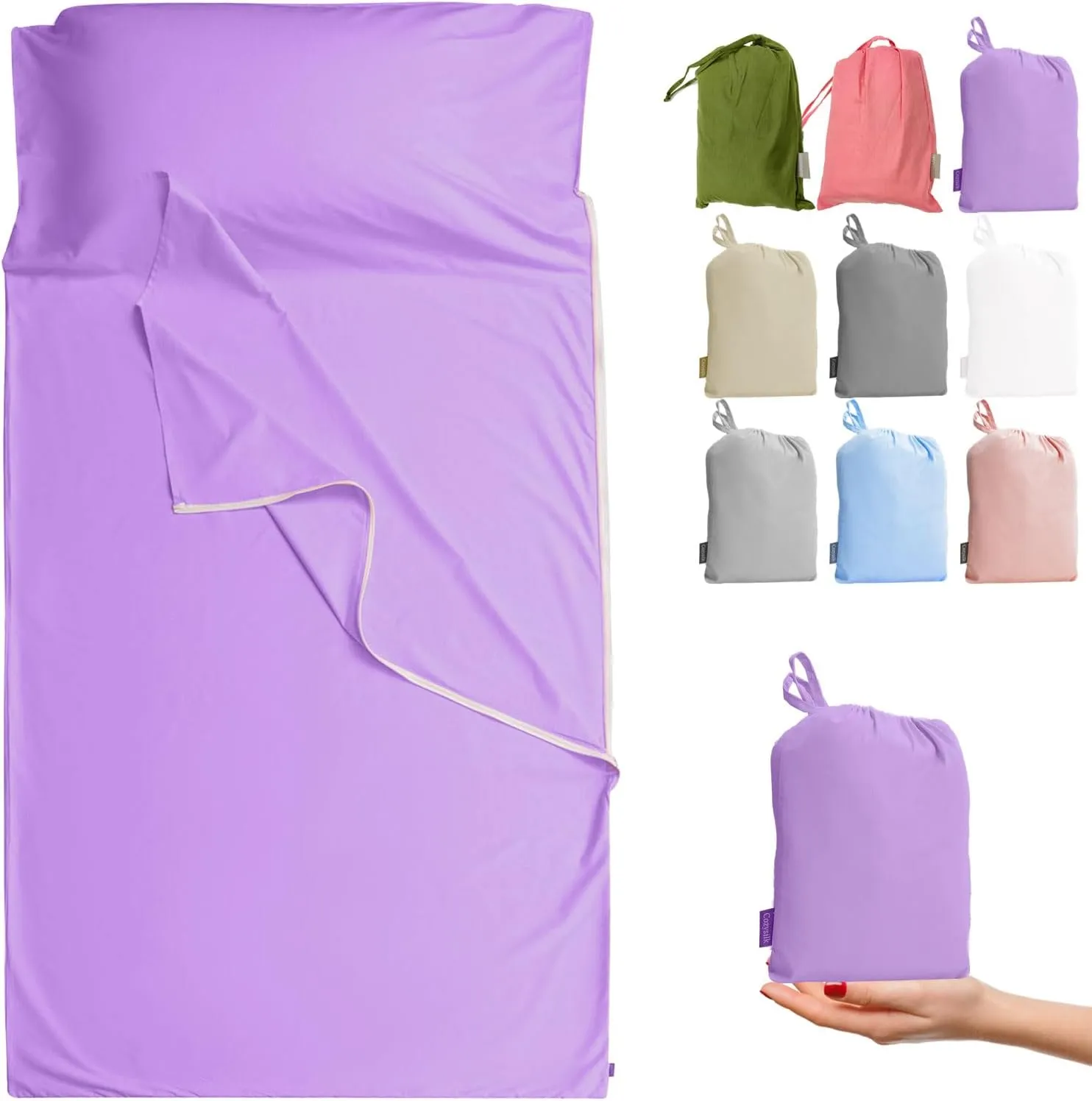 Brand - GANNAFEE Cotton Sleeping Bag Liner with Zipper - 100% Cotton Travel Sheet Sleep Sack Adult - Travel Sleeping Bag for Hotels Camping Hiking