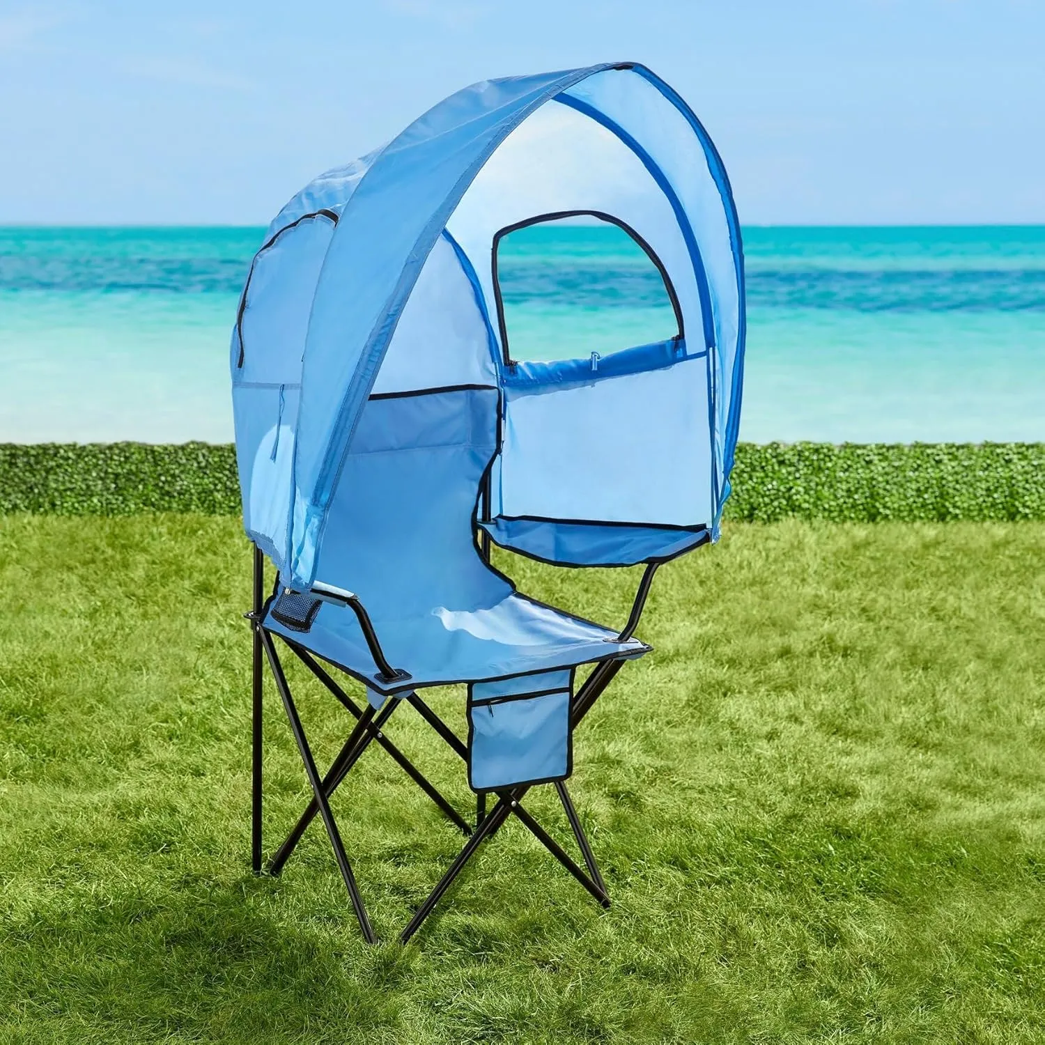 BrylaneHome Outdoor Oversized Canopy Tent Camp Chair Shade Folding Cupholder Zip Windows Storage Carrying Case Beach Yard Trip- Weight Capacity 350LB - Pool