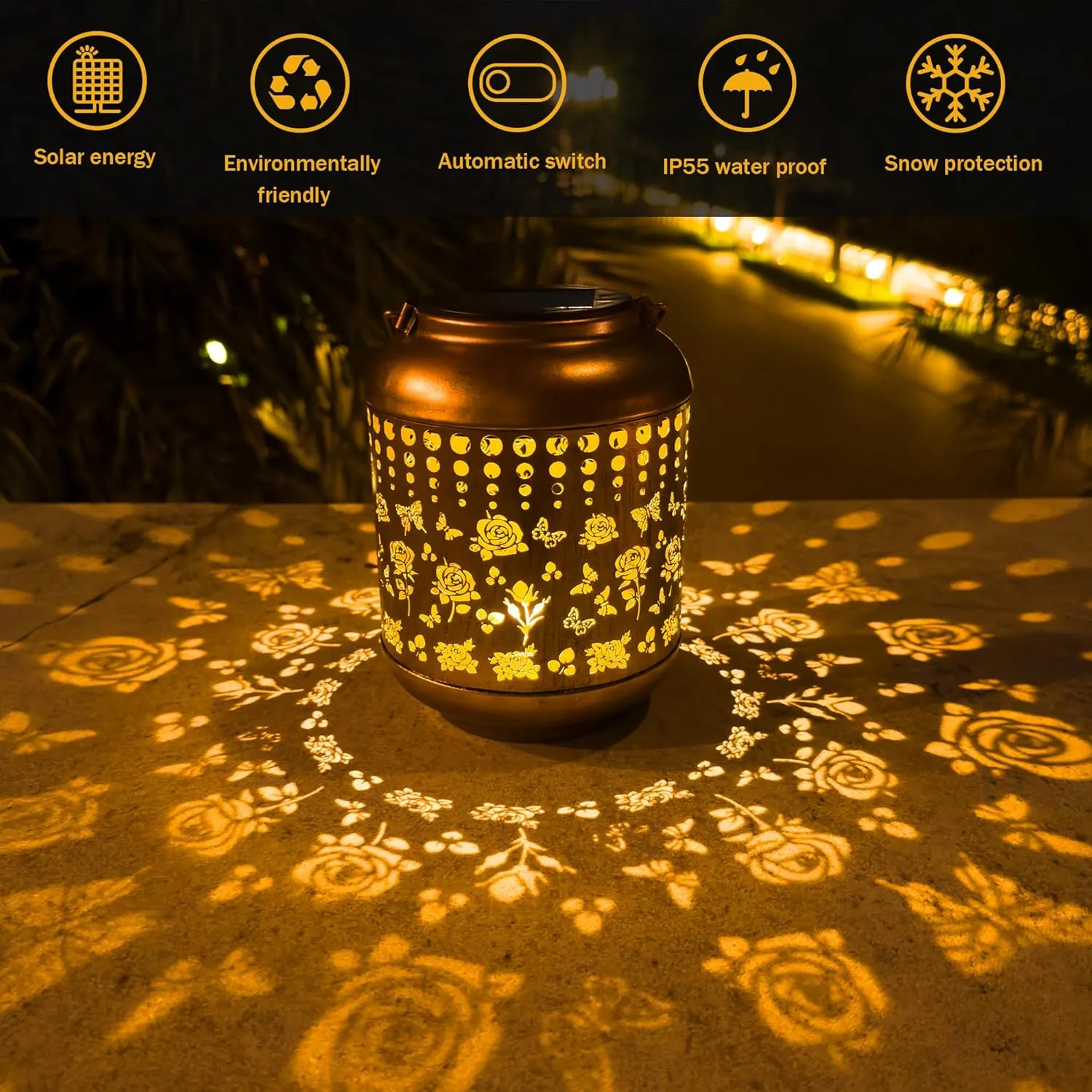 Butterfly Solar Lanterns Outdoor Waterproof, Butterfly Gifts for Women Grandma Mom, Hanging Rose Solar Lights for Garden Decor