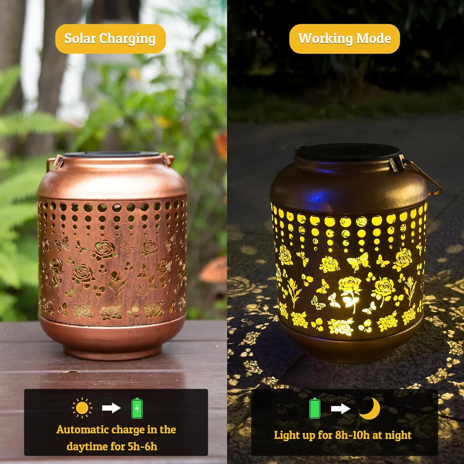 Butterfly Solar Lanterns Outdoor Waterproof, Butterfly Gifts for Women Grandma Mom, Hanging Rose Solar Lights for Garden Decor