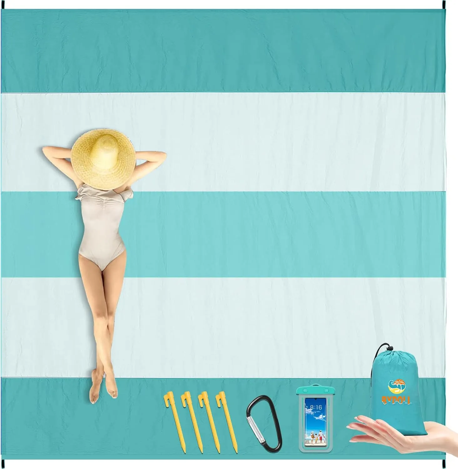 BYDOLL Nylon Beach Blanket Waterproof Sandproof 78''x110'' Oversized Suits 1-7 Adults Sand Free Extra Large Blanket Lightweight Soft Picnic Mat for Beach Essentials