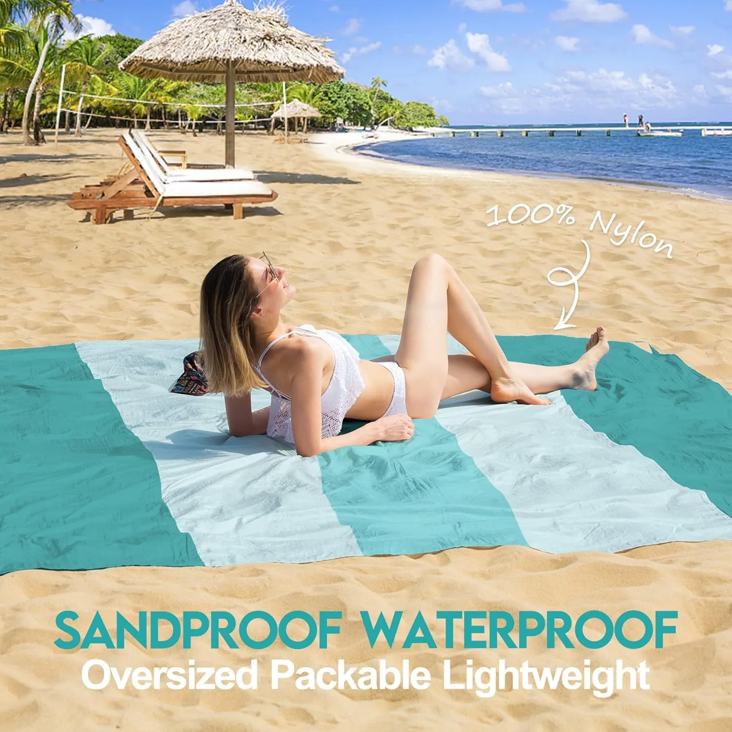 BYDOLL Nylon Beach Blanket Waterproof Sandproof 78''x110'' Oversized Suits 1-7 Adults Sand Free Extra Large Blanket Lightweight Soft Picnic Mat for Beach Essentials