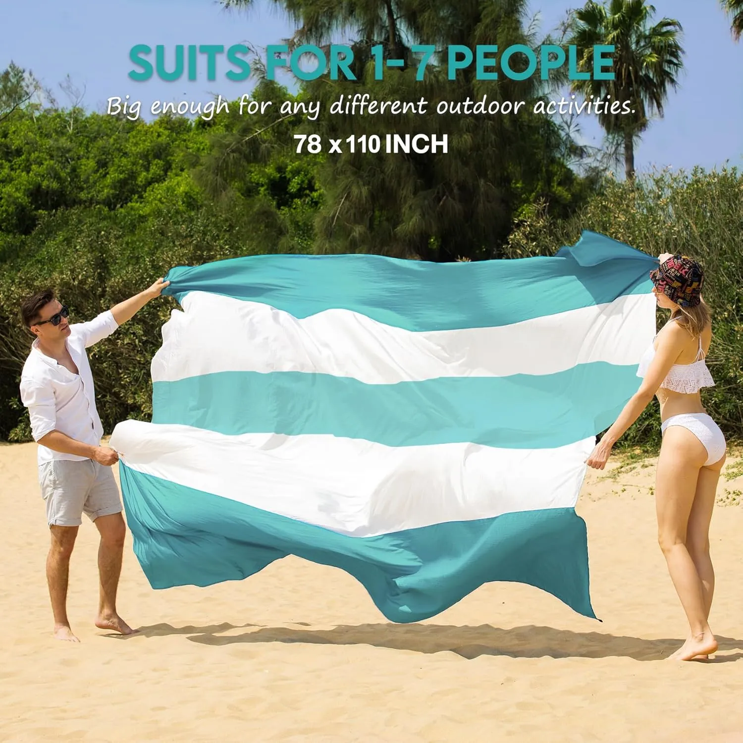 BYDOLL Nylon Beach Blanket Waterproof Sandproof 78''x110'' Oversized Suits 1-7 Adults Sand Free Extra Large Blanket Lightweight Soft Picnic Mat for Beach Essentials