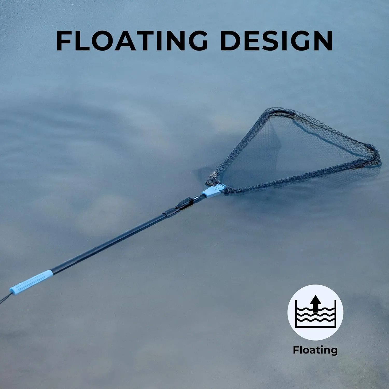 Calamus Triangle Fishing Net, Foldable, Lightweight & Strong Landing Net with Non-Slip Elastomer Handle, Built-in Elastic Lanyard and Belt Clip, Fishing Gear - Gift for Men