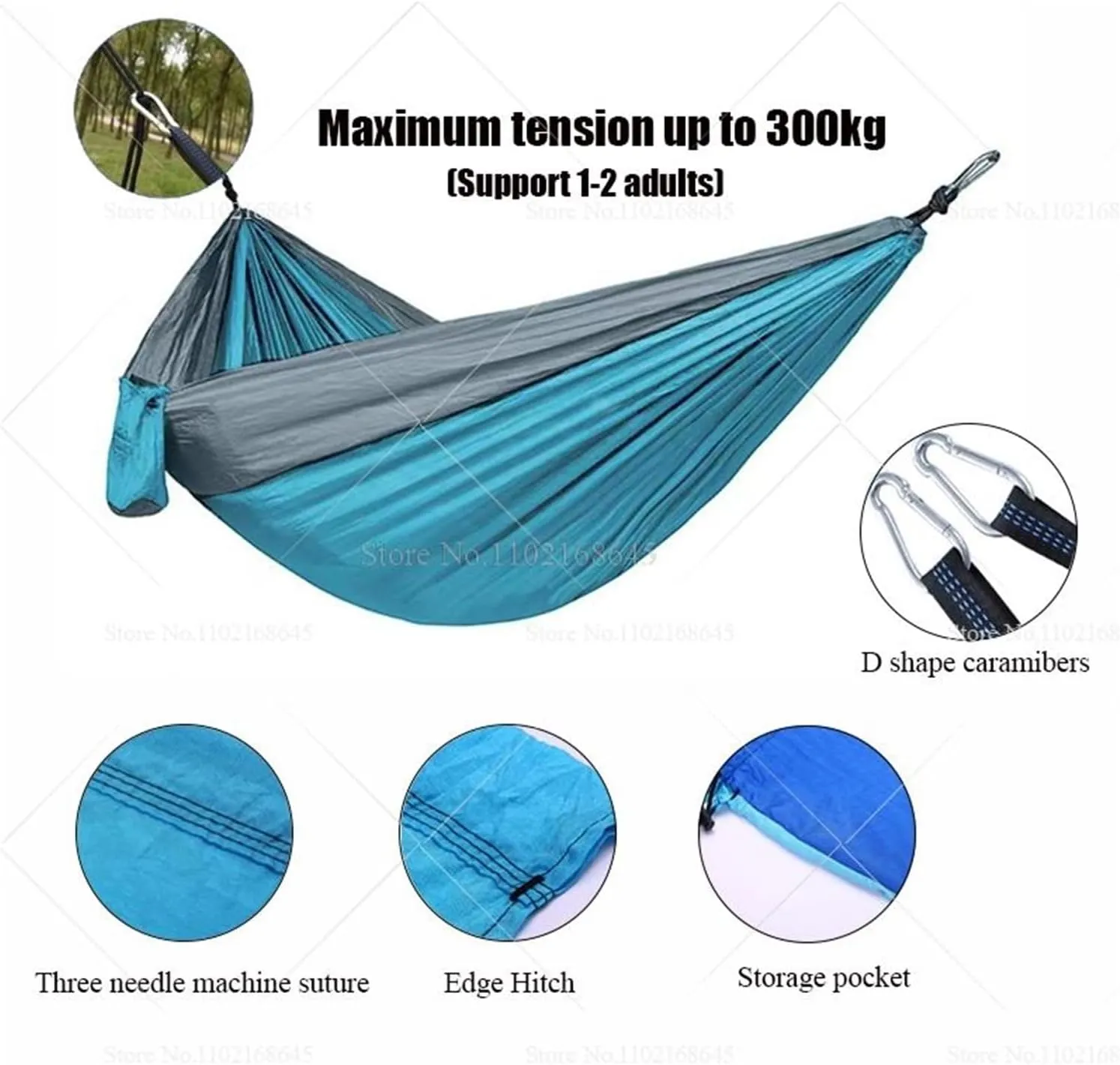 Camp Double Nylon Hammocks Camping Portable Parachute Hammock Outdoor Hiking Travel Backpacking Camping Gear Strong (Blue)