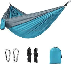 Camp Double Nylon Hammocks Camping Portable Parachute Hammock Outdoor Hiking Travel Backpacking Camping Gear Strong (Blue)