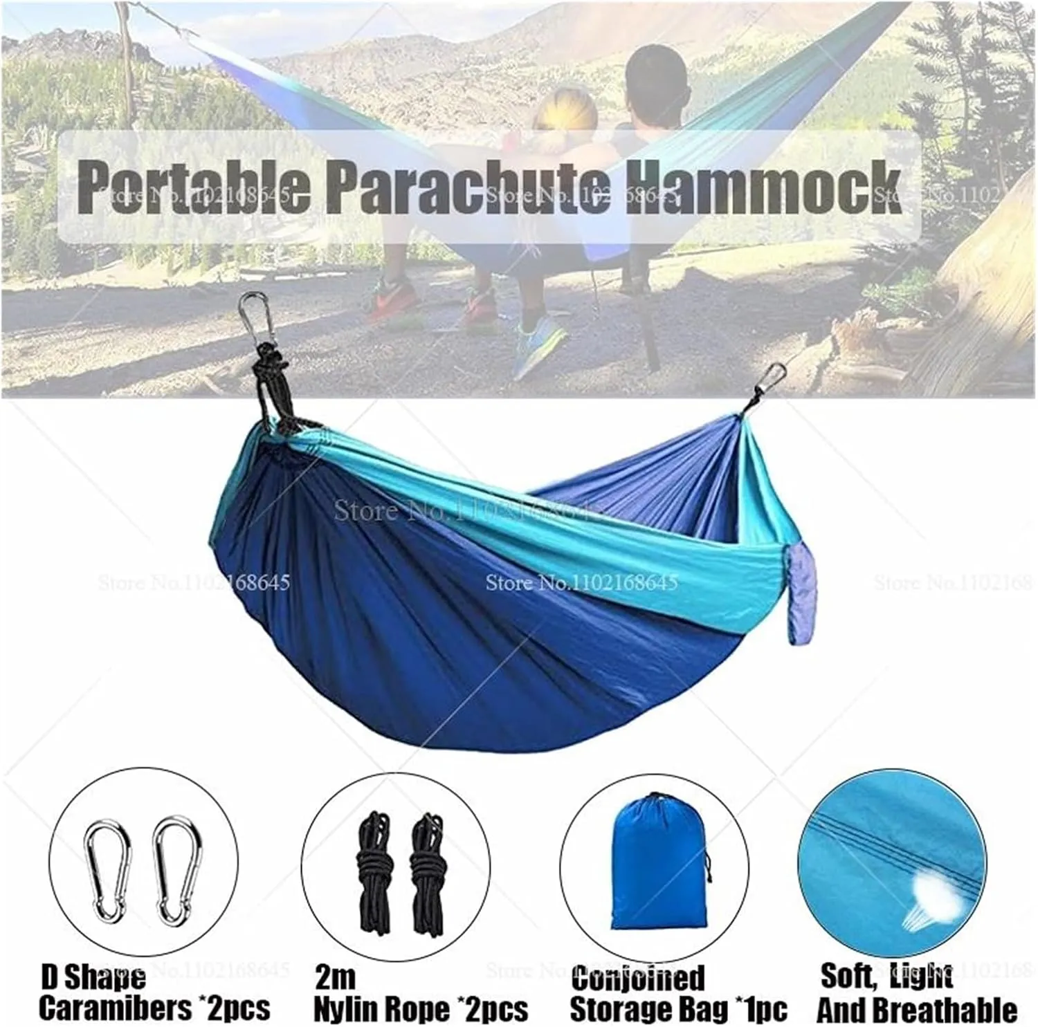 Camp Double Nylon Hammocks Camping Portable Parachute Hammock Outdoor Hiking Travel Backpacking Camping Gear Strong (Blue)