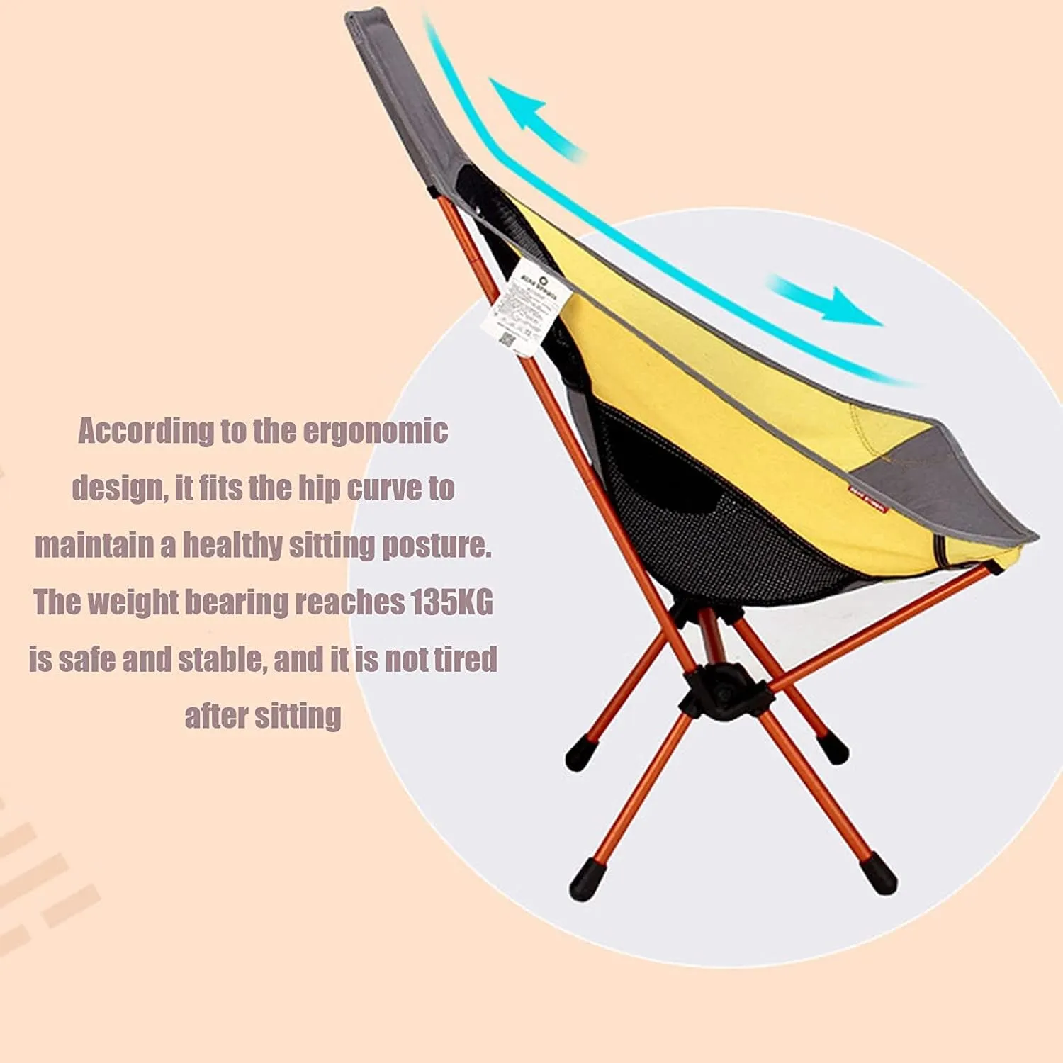 Camping Chair Portable Aluminum Alloy Fishing Slacker Chair Portable Folding Seat Stool, Backrest Chair Beach Step Stool with Pillow Folding Chair (Yellow One Size) (Yellow One Size)