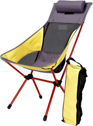 Camping Chair Portable Aluminum Alloy Fishing Slacker Chair Portable Folding Seat Stool, Backrest Chair Beach Step Stool with Pillow Folding Chair (Yellow One Size) (Yellow One Size)
