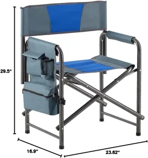 Camping Chair Portable Padded Folding Beach Chair with Storage Pockets Lightweight Oversized Directors Chair Lawn Chairs for Indoor, Outdoor, Picnics and Fishing, 1 Piece, Blue Gray