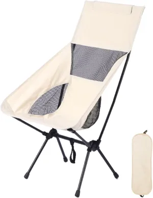 Camping Chair,Portable Oversized Folding Camping Chair with High Mesh Back Outdoor Folding Chair for Patio Garden Lawn Hiking Picnics Beach Fishing Supports up to 400 lbs Beige
