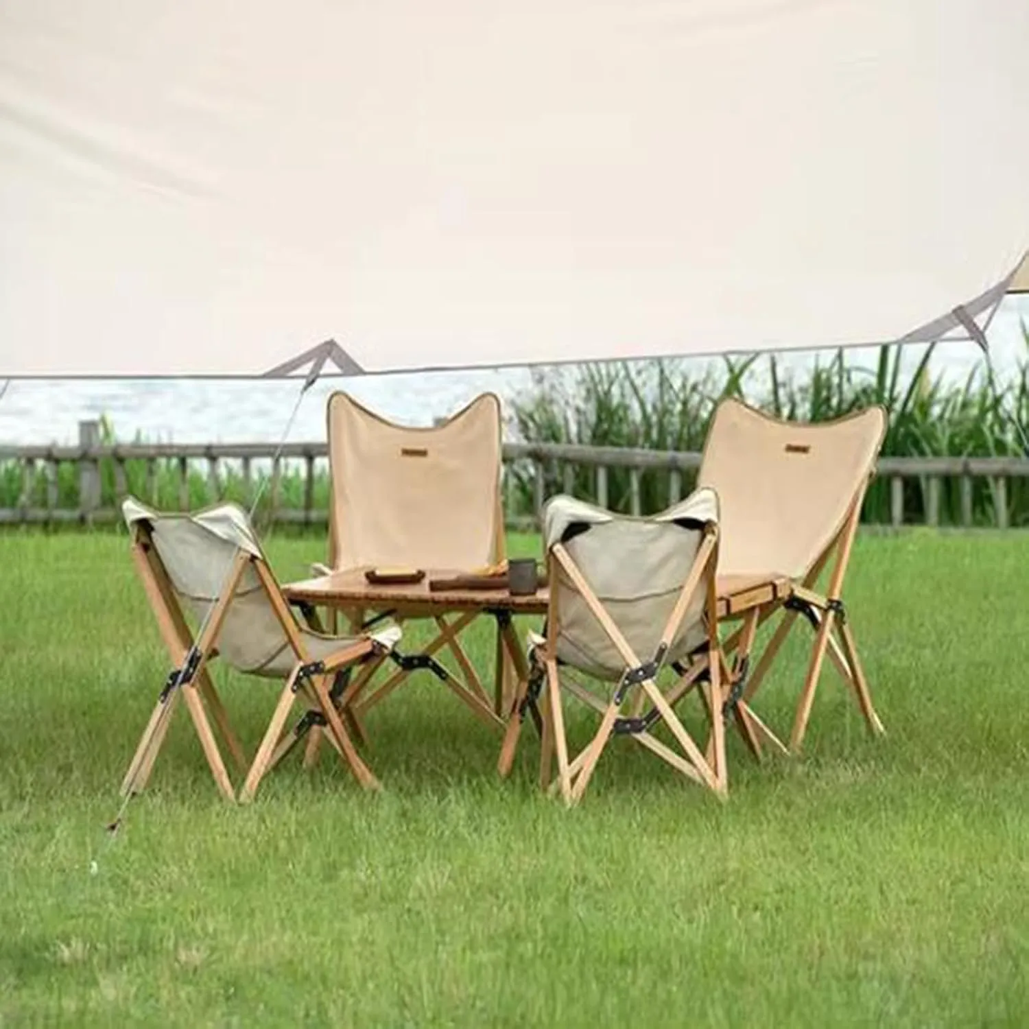 Camping Chairs for Adults Wooden Chair e Picnic Chairs Folding Camp Chair Lightweight with Mesh Pocket & Carrying Bag