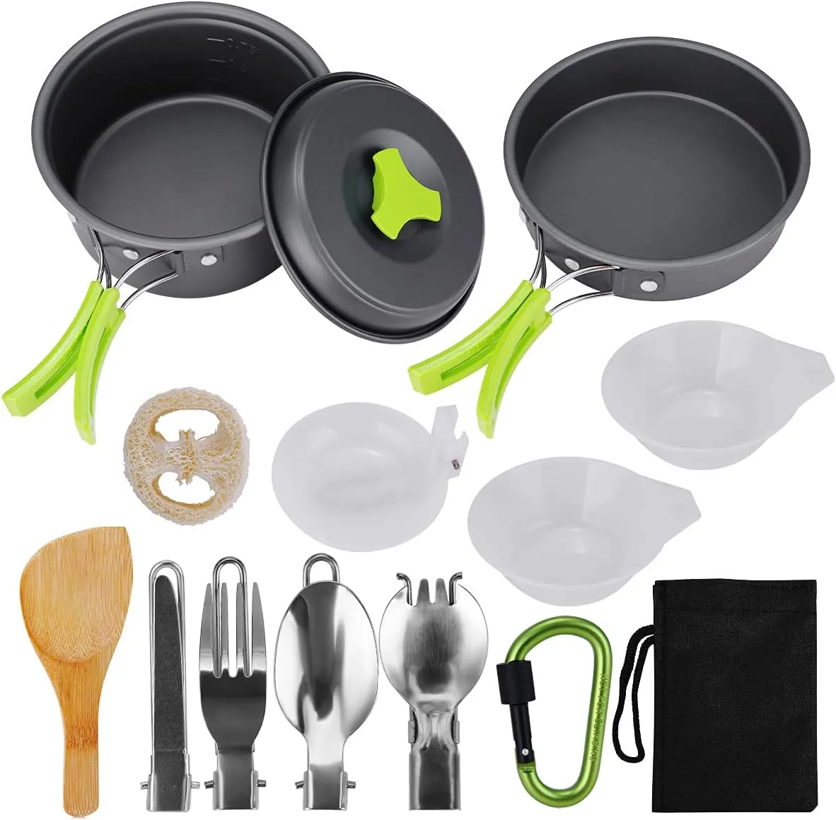 Camping Cookware, 15Pcs Backpacking Gear Hiking Outdoors Non Stick Camping Cookware Set 1-2 People Lightweight Compact Durable Pot Pan Bowls