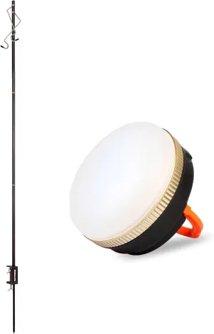 Camping Folding Lamp Pole with LED Camping Lantern, Lightweight Aluminum Stand, Portable Hanging Tent Light Holder Stick for Picnic Hiking Fishing BBQ