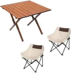 Camping Furniture Set with Carbon Steel Roll-up Table and Ultralight Picnic Chair, Portable Folding Compact Table and Chairs Set for Outdoor Indoor Use