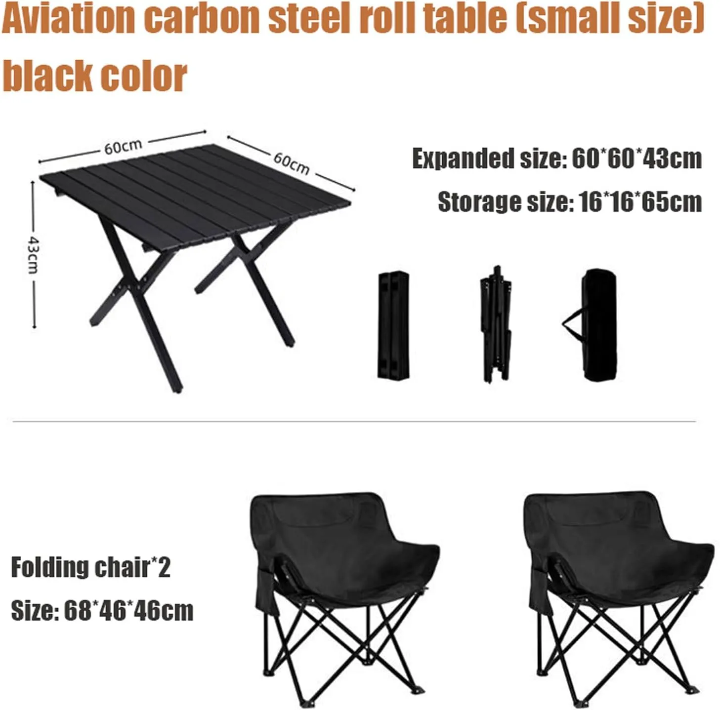 Camping Furniture Set with Carbon Steel Roll-up Table and Ultralight Picnic Chair, Portable Folding Compact Table and Chairs Set for Outdoor Indoor Use