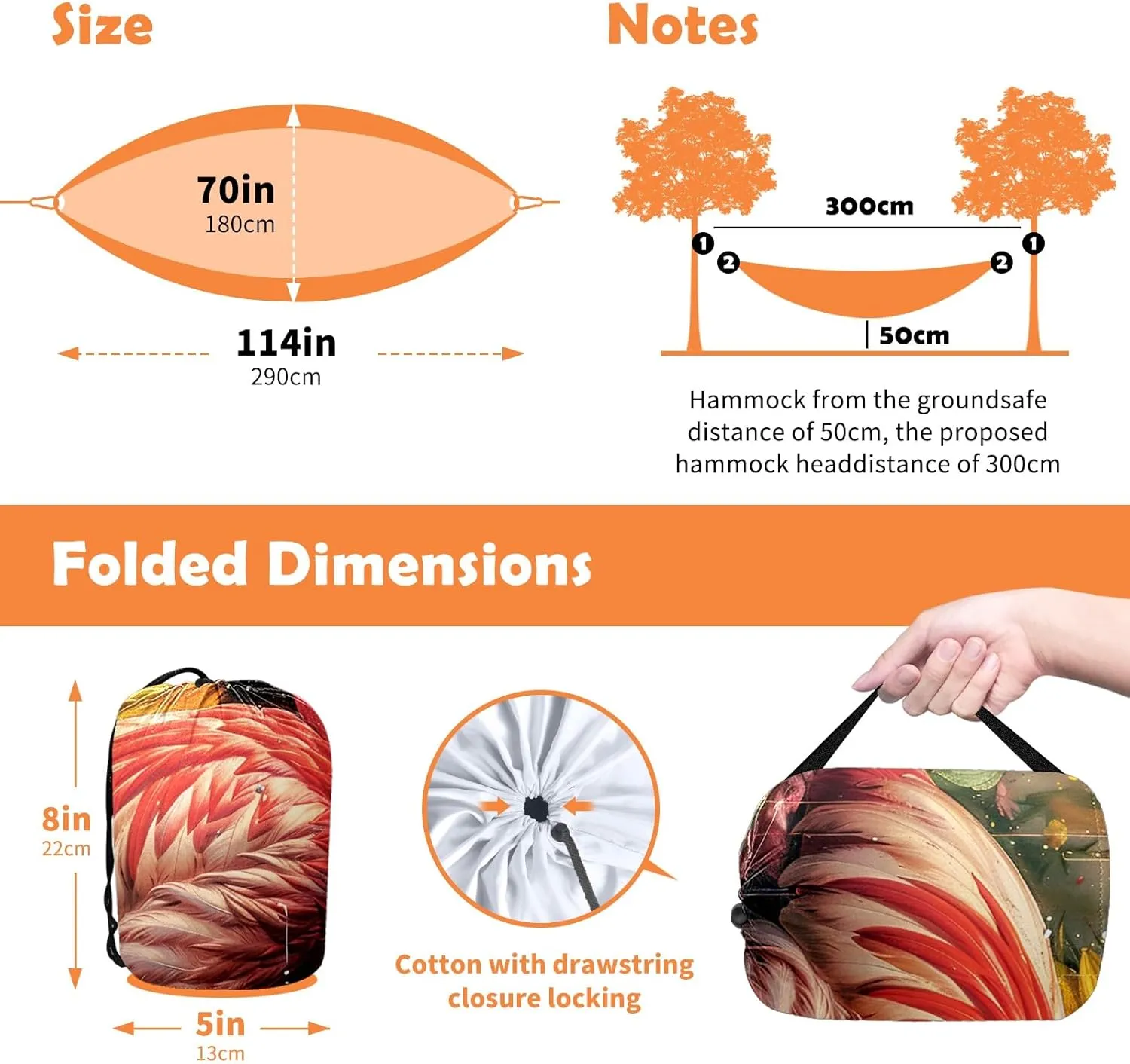 Camping Hammock Double & Single Portable Hammocks with 2 Tree Straps, Great for Hiking,Backpacking,Hunting,Outdoor,Beach,Camping, Flamingo (44)