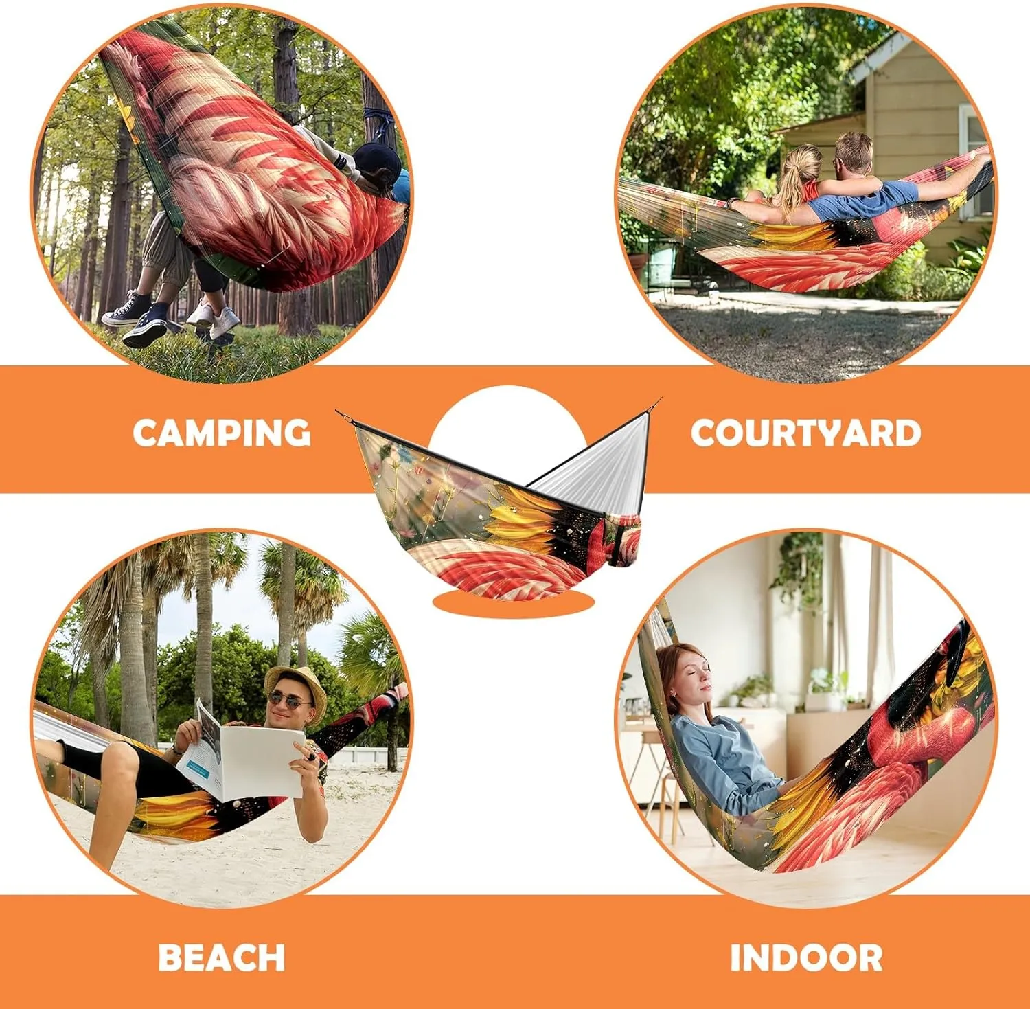 Camping Hammock Double & Single Portable Hammocks with 2 Tree Straps, Great for Hiking,Backpacking,Hunting,Outdoor,Beach,Camping, Flamingo (44)