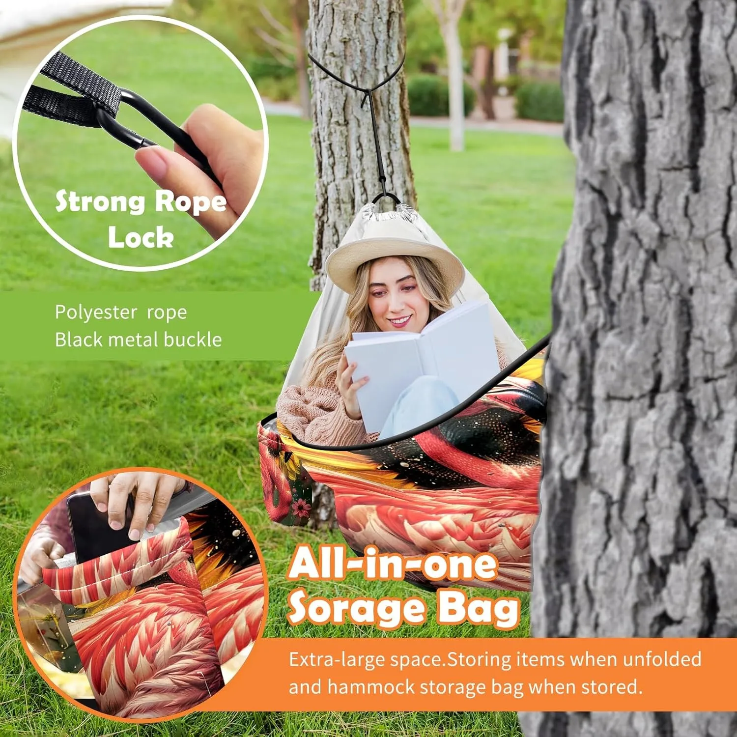 Camping Hammock Double & Single Portable Hammocks with 2 Tree Straps, Great for Hiking,Backpacking,Hunting,Outdoor,Beach,Camping, Flamingo (44)