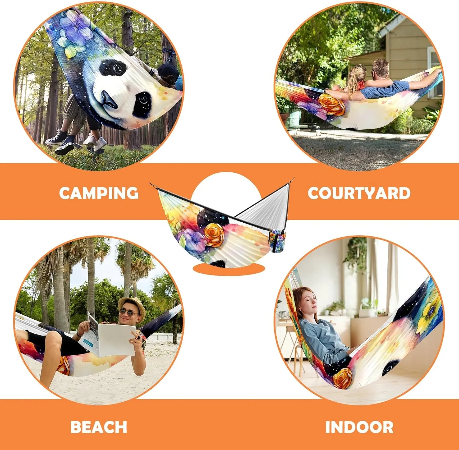Camping Hammock Double & Single Portable Hammocks with 2 Tree Straps, Great for Hiking,Backpacking,Hunting,Outdoor,Beach,Camping, Panda (34)