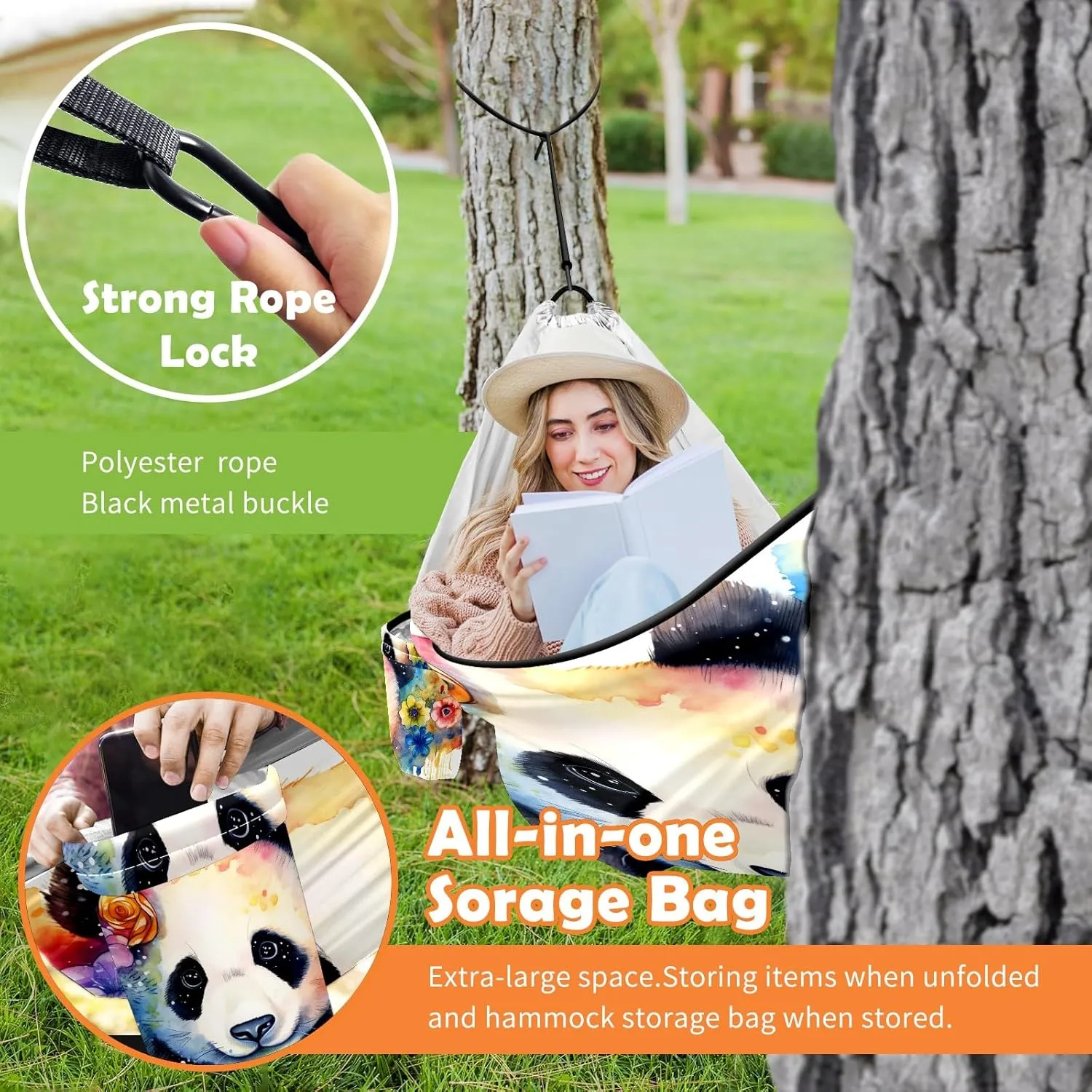 Camping Hammock Double & Single Portable Hammocks with 2 Tree Straps, Great for Hiking,Backpacking,Hunting,Outdoor,Beach,Camping, Panda (34)