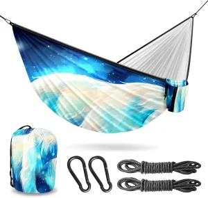 Camping Hammock Double & Single Portable Hammocks with 2 Tree Straps, Great for Hiking,Backpacking,Hunting,Outdoor,Beach,Camping, Polar Bear (43)