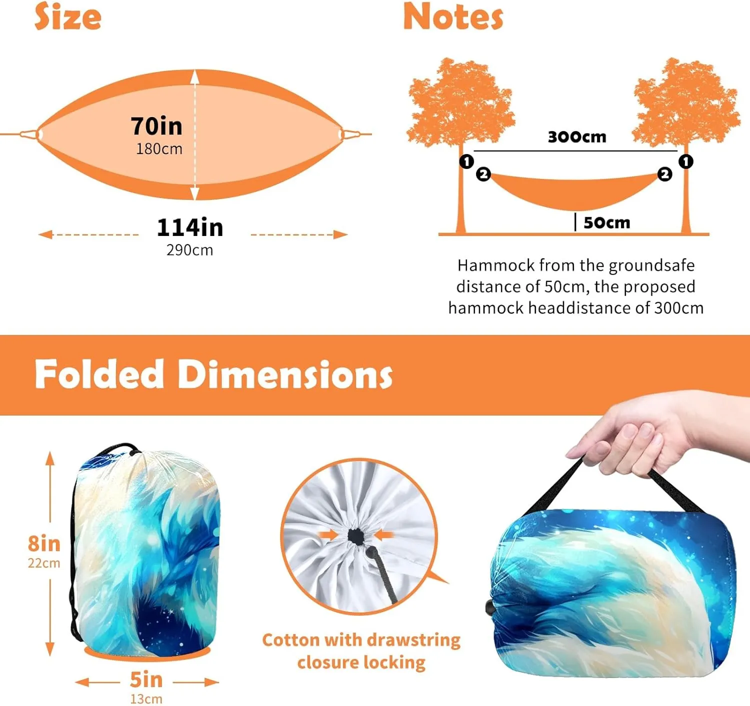 Camping Hammock Double & Single Portable Hammocks with 2 Tree Straps, Great for Hiking,Backpacking,Hunting,Outdoor,Beach,Camping, Polar Bear (43)