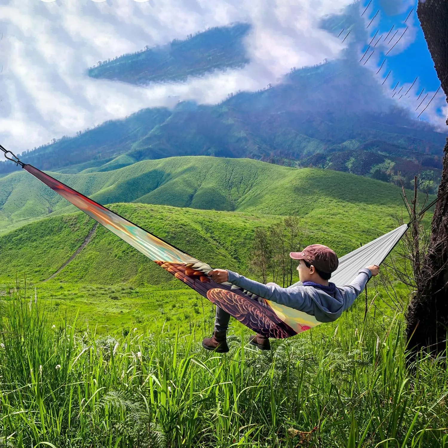 Camping Hammock Double & Single Portable Hammocks with 2 Tree Straps, Great for Hiking,Backpacking,Hunting,Outdoor,Beach,Camping, Polar Bear (43)
