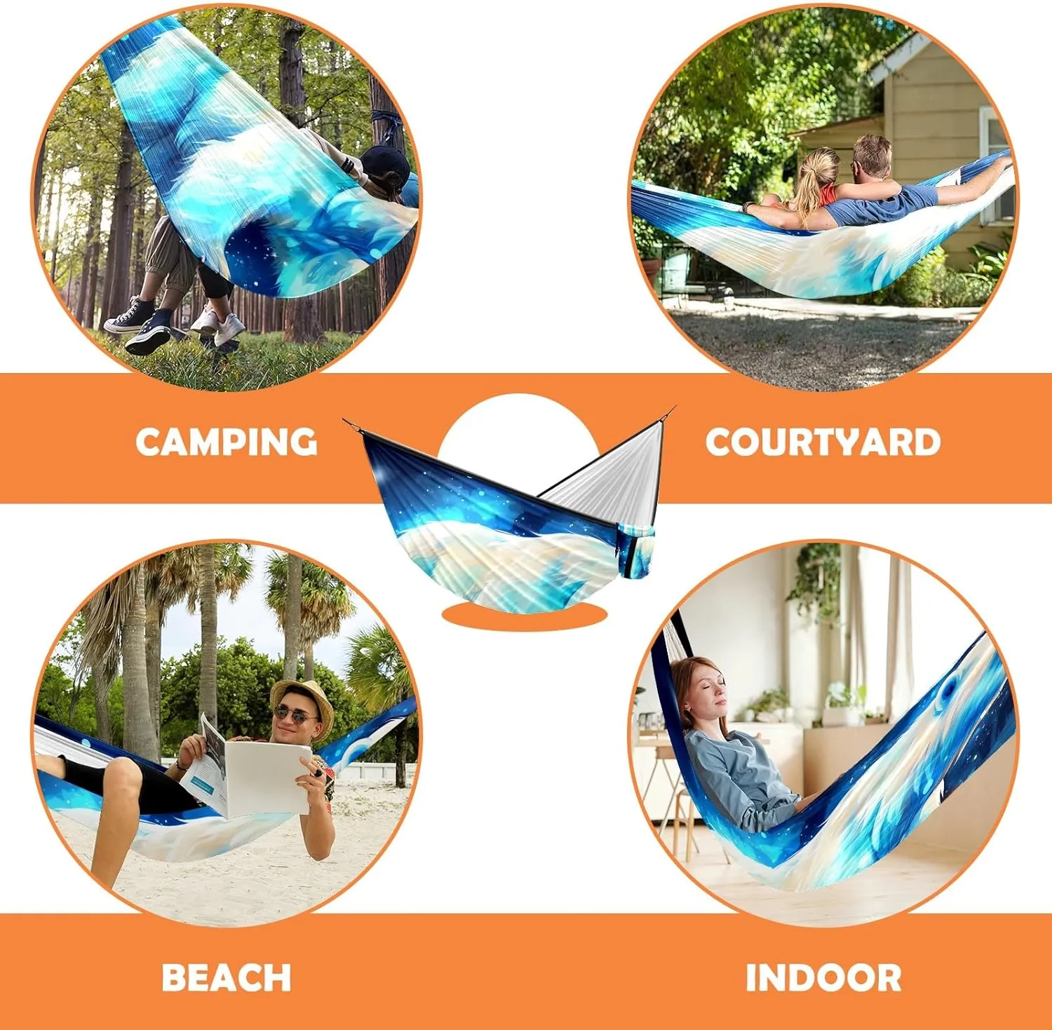 Camping Hammock Double & Single Portable Hammocks with 2 Tree Straps, Great for Hiking,Backpacking,Hunting,Outdoor,Beach,Camping, Polar Bear (43)