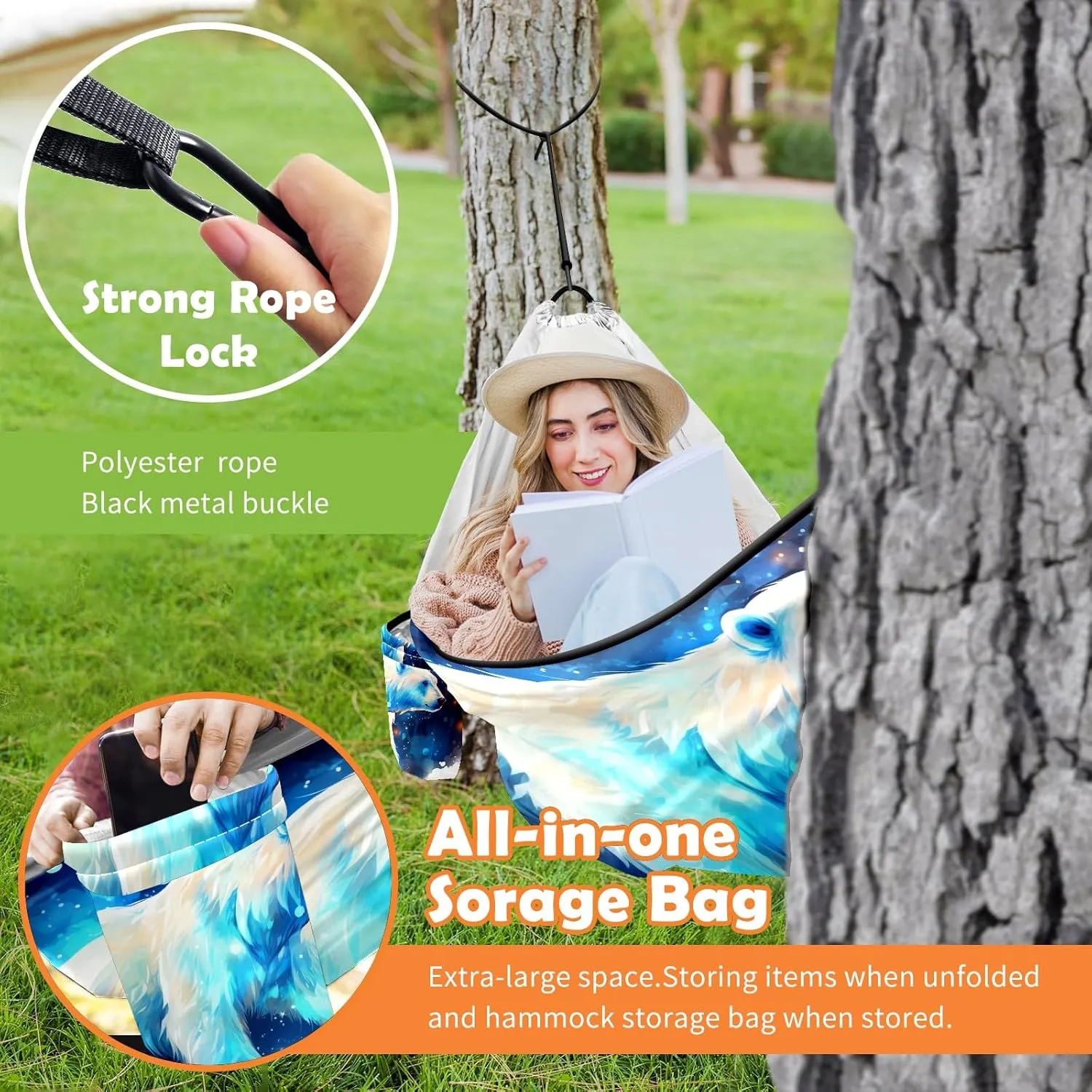 Camping Hammock Double & Single Portable Hammocks with 2 Tree Straps, Great for Hiking,Backpacking,Hunting,Outdoor,Beach,Camping, Polar Bear (43)