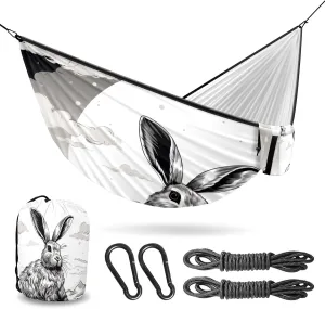 Camping Hammock Double & Single Portable Hammocks with 2 Tree Straps, Great for Hiking,Backpacking,Hunting,Outdoor,Beach,Camping, Rabbit (29)