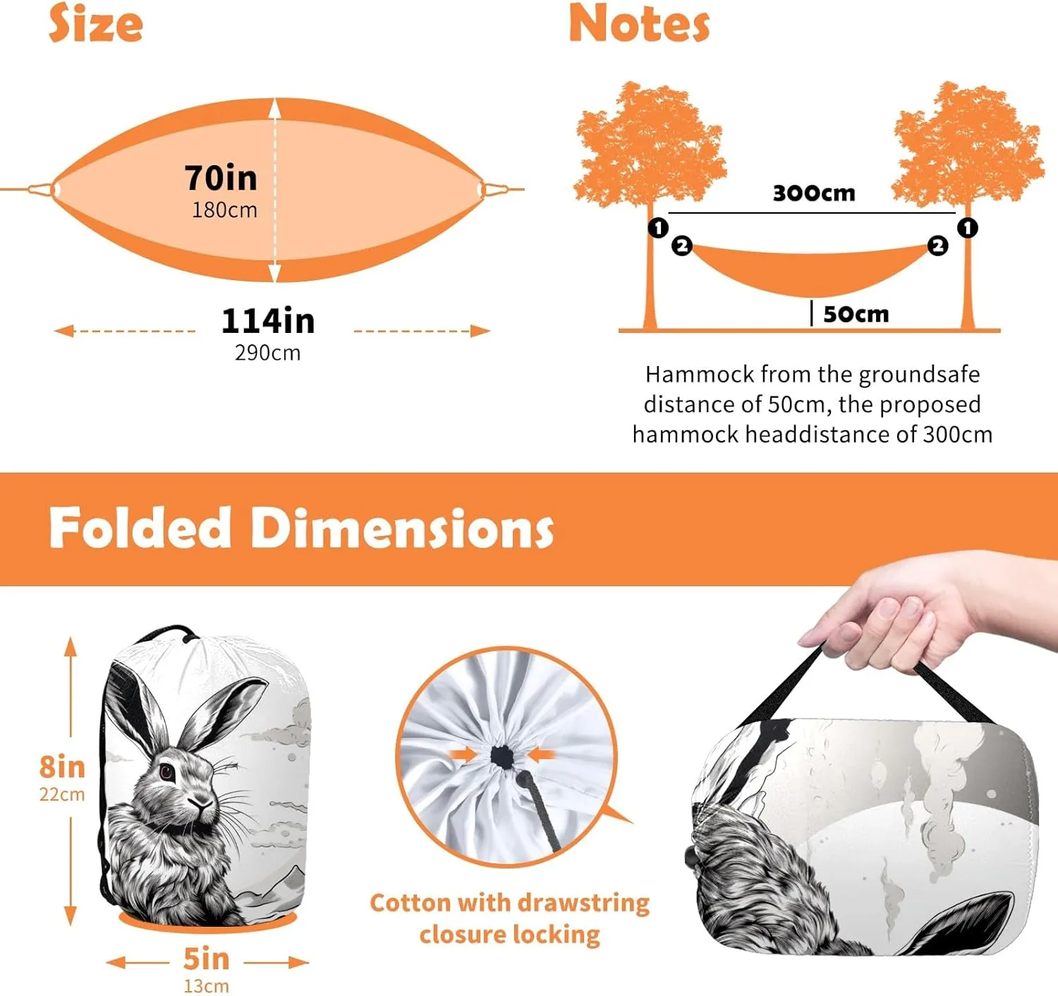 Camping Hammock Double & Single Portable Hammocks with 2 Tree Straps, Great for Hiking,Backpacking,Hunting,Outdoor,Beach,Camping, Rabbit (29)