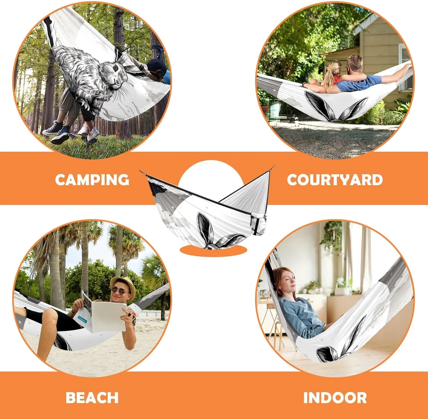 Camping Hammock Double & Single Portable Hammocks with 2 Tree Straps, Great for Hiking,Backpacking,Hunting,Outdoor,Beach,Camping, Rabbit (29)