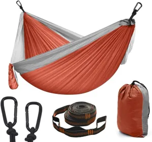 Camping Hammock Double & Single Portable Hammocks with 2 Tree Straps, Lightweight Nylon Parachute Hammocks Swing for Backpacking Travel Beach Backyard Hiking