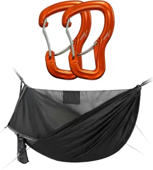 Camping Hammock with Mosquito Net and Ridge Rope with 2 Carabiner Clip Hooks, All-in-one Fast Open Hammock, Lightweight Portable Hammocks Swing for for Camping, Hiking, Backpacking