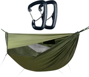 Camping Hammock with Mosquito Net and Sunshade with 2 Carabiner Clip Hooks, Lightweight Portable Hammocks for Outside, Hiking, and Travel