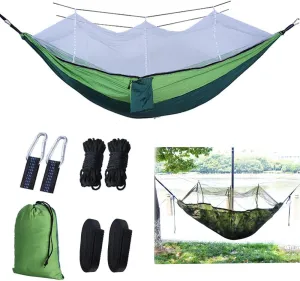 Camping Hammock with Net,Single & Double Tree Hammock Net, Lightweight Nylon Portable Hammock for Outdoor Camping, Lightweight Tree Hammocks (C-Dark Green)