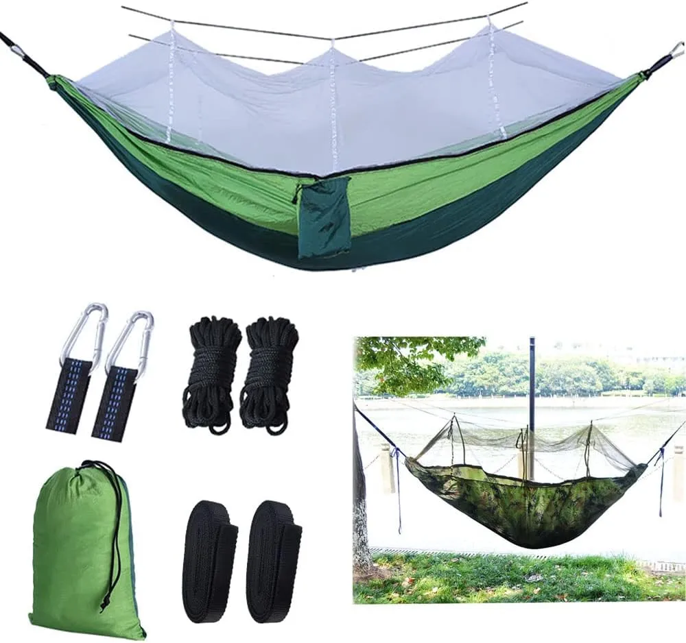 Camping Hammock with Net,Single & Double Tree Hammock Net, Lightweight Nylon Portable Hammock for Outdoor Camping, Lightweight Tree Hammocks (C-Dark Green)