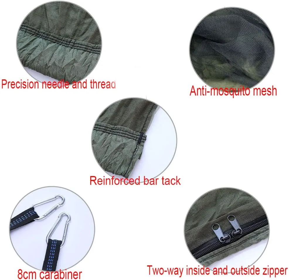 Camping Hammock with Net,Single & Double Tree Hammock Net, Lightweight Nylon Portable Hammock for Outdoor Camping, Lightweight Tree Hammocks (C-Dark Green)