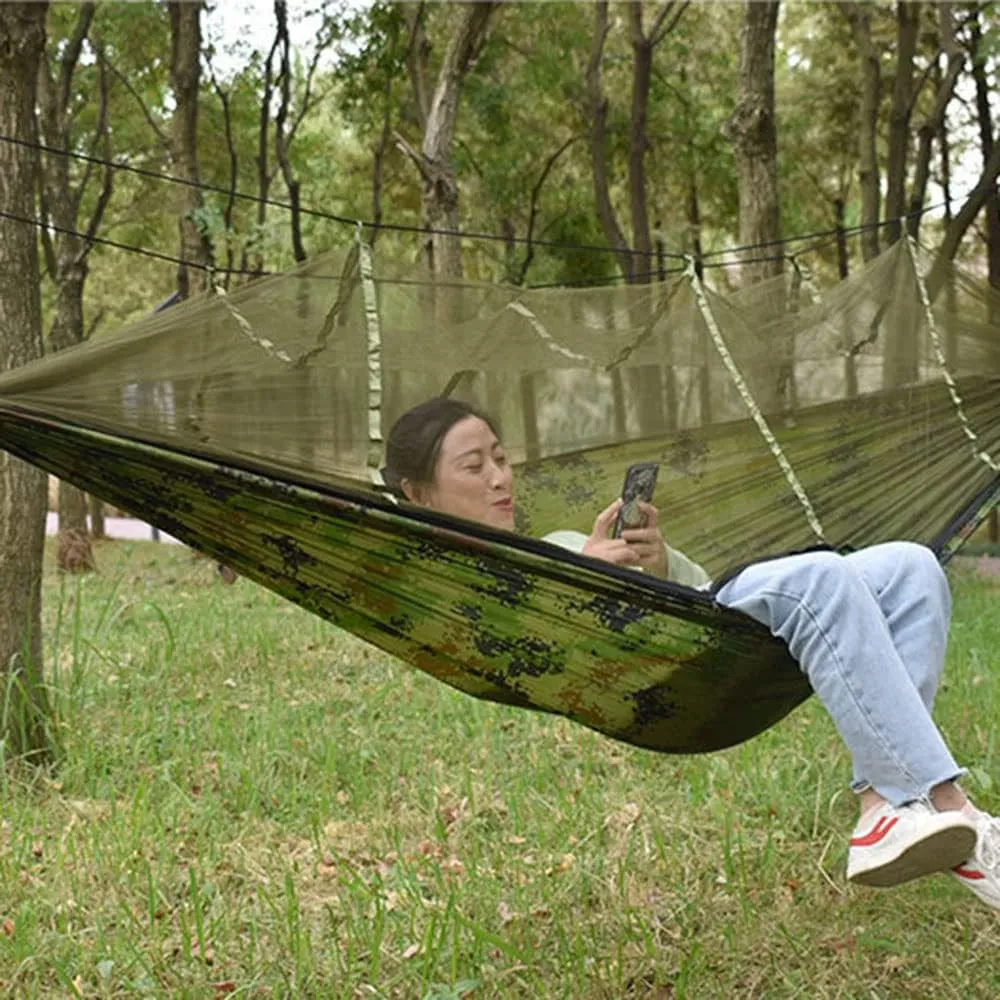 Camping Hammock with Net,Single & Double Tree Hammock Net, Lightweight Nylon Portable Hammock for Outdoor Camping, Lightweight Tree Hammocks (C-Dark Green)