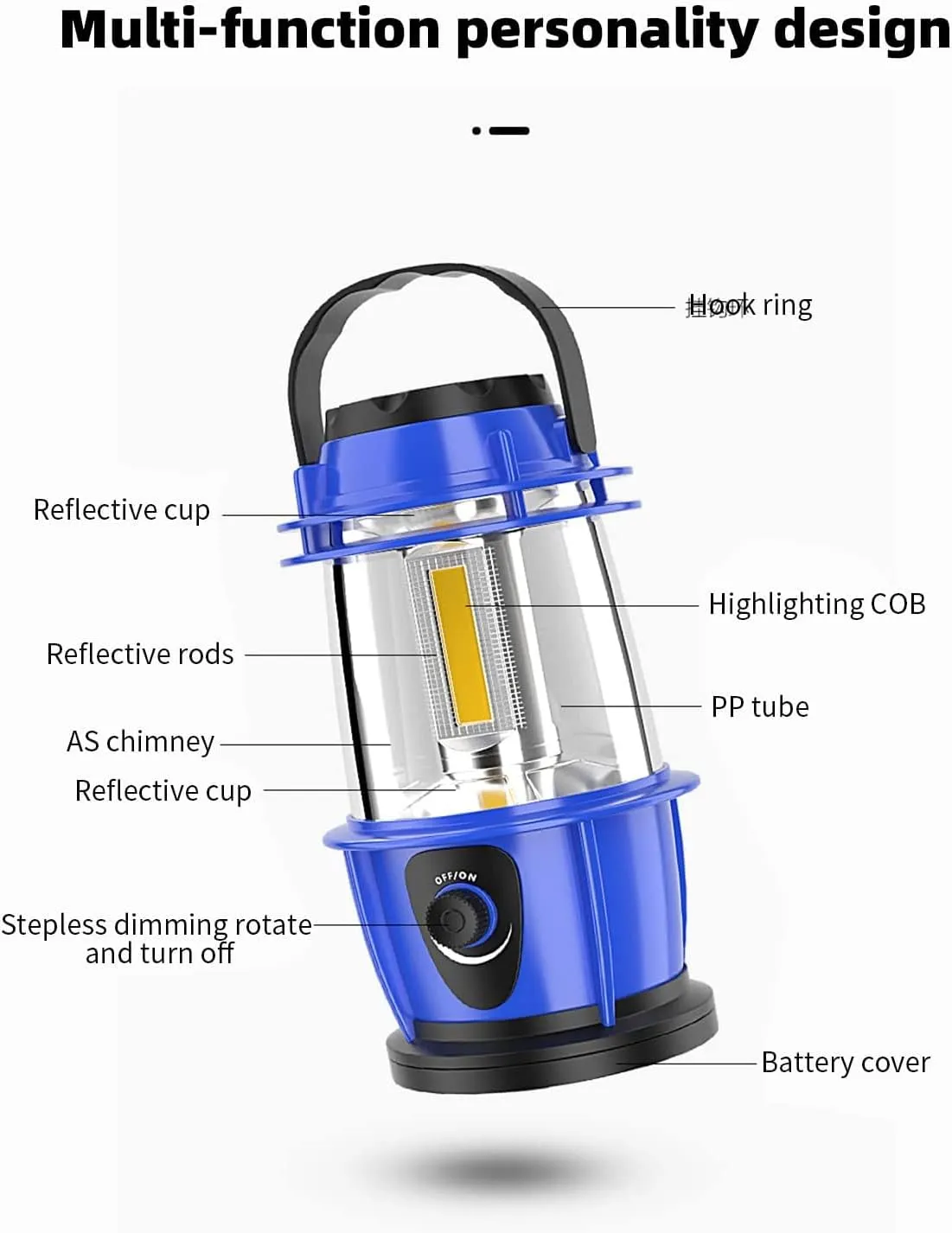 Camping Lantern w/Dimmer Switch Portable Handheld COB Camping Light Battery Powered Led Tent Light Lamp for Camping Emergency Fishing Hiking Power Cuts