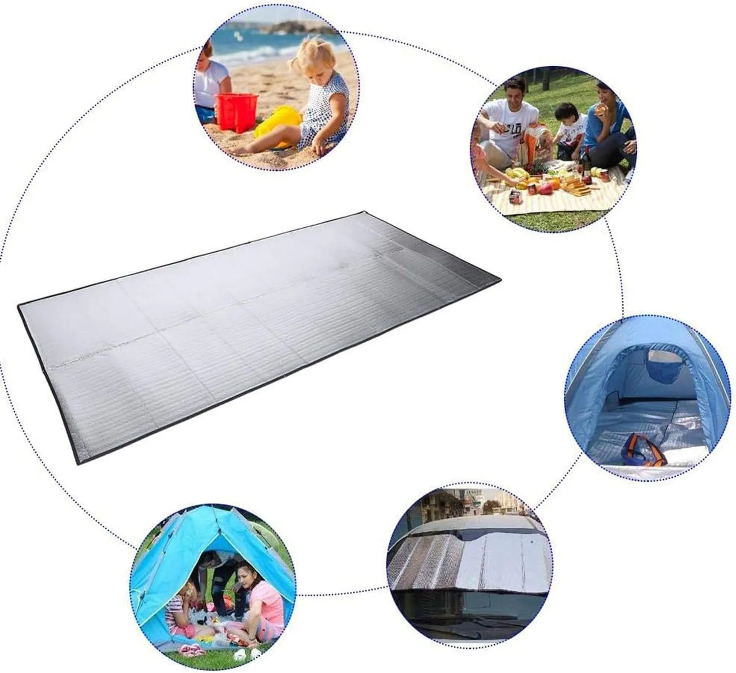 Camping Mat, Foldable Aluminium Foil Foam Sleeping Pad Picnic Tent Rug Blanket for Traveling and Outdoor Activities, 7mm Thickness Multiple Sizes