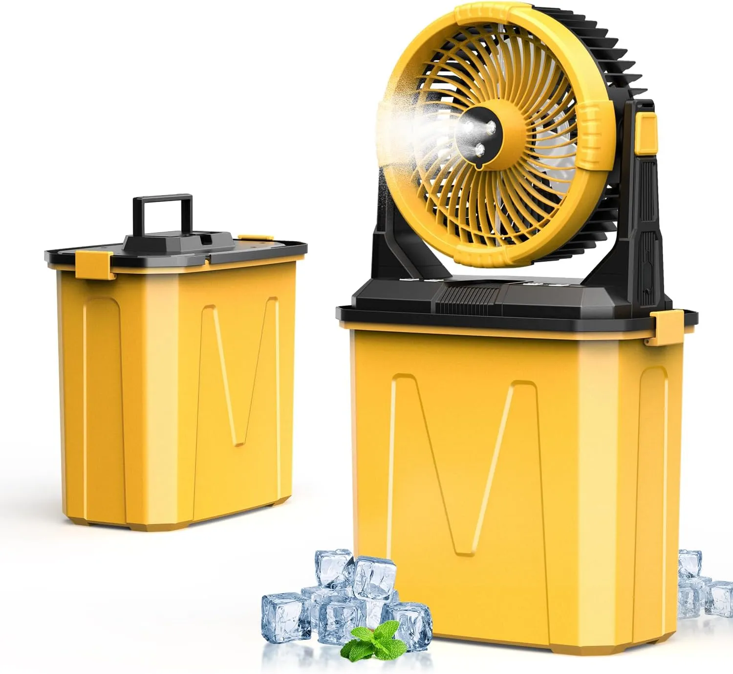 Camping Misting Fan with LED Lantern, 20000mAh Rechargeable Battery Operated Fan with 3 Large Spray Outlets & Hanging Hook, 4 Speeds,Remote Control for Camping, Fishing,Travel