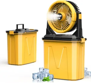 Camping Misting Fan with LED Lantern, 20000mAh Rechargeable Battery Operated Fan with 3 Large Spray Outlets & Hanging Hook, 4 Speeds,Remote Control for Camping, Fishing,Travel
