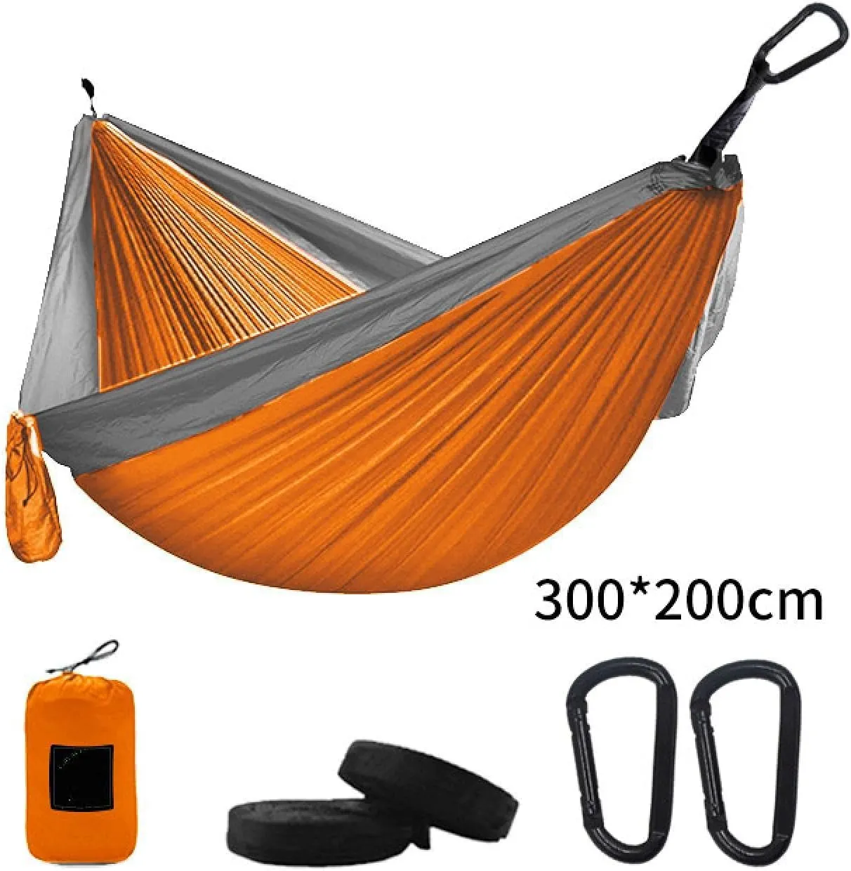 Camping Parachute Hammock 300200Cm Portable Survival Garden Outdoor Furniture Leisure Sleeping Travel Double Hanging Bed Dorange-Graya