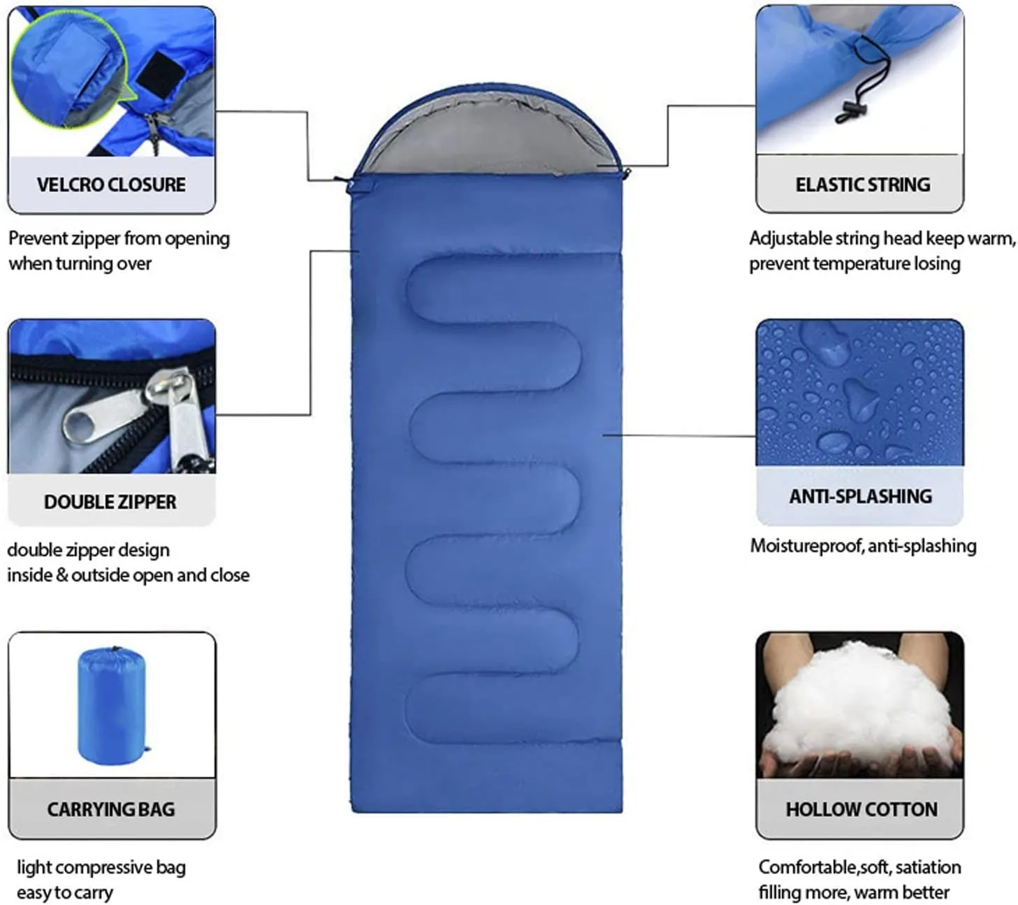 Camping Sleeping Bag,Sleeping Bag Ultralight Camping Waterproof Sleeping Bags Thickened Winter Warm Sleeping Bag Adult Outdoor Camping Sleeping Bags (Color : Blue, Size : 180 * 30 * 75cm)