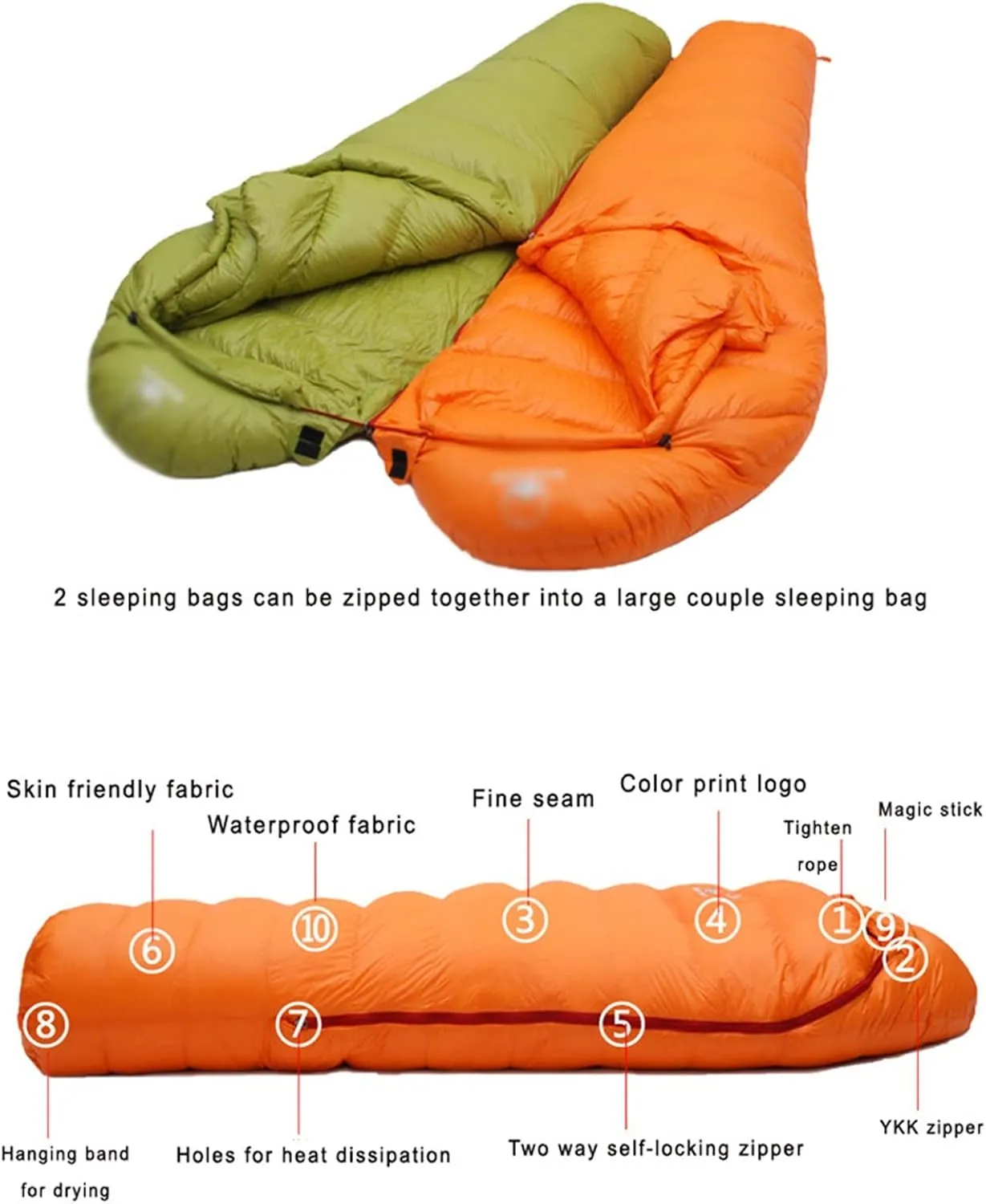 Camping Sleeping Bag,Very Warm White Goose Down Filled Adult Mummy Style Sleeping Bag Fit for Winter Thermal 4 Kinds of Thickness Camping Travel (Color : Green, Size : 1450g)