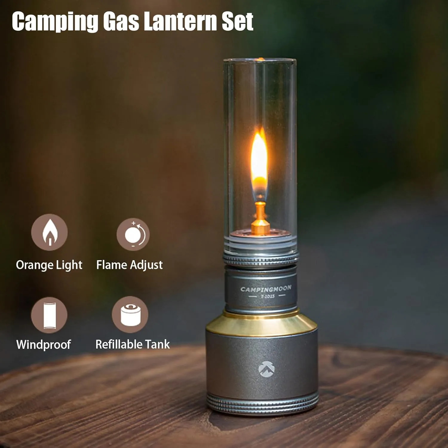 Campingmoon Camping Gas Lantern Outdoor Gas Tent Lamp with Empty Gas Tank Wooden Lantern Case