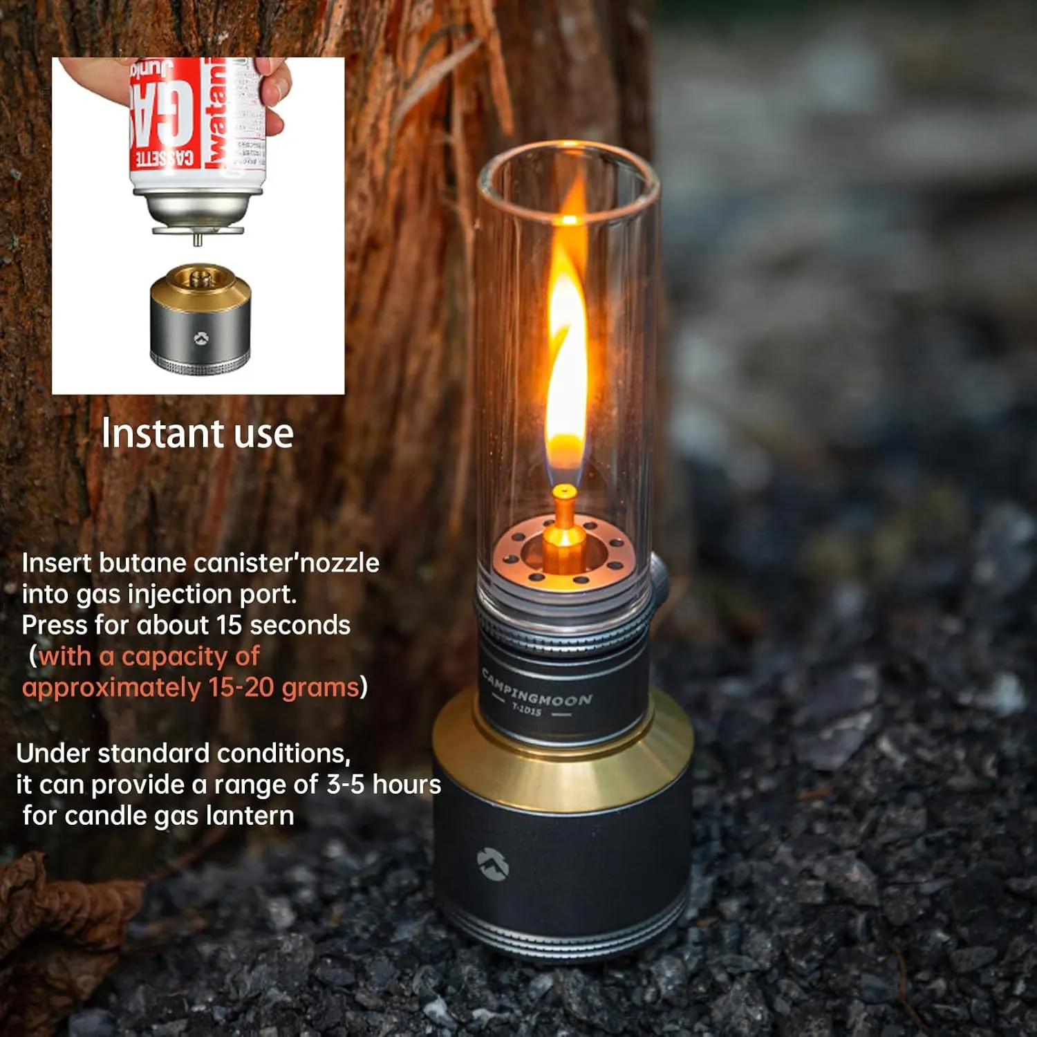 Campingmoon Camping Gas Lantern Outdoor Gas Tent Lamp with Empty Gas Tank Wooden Lantern Case